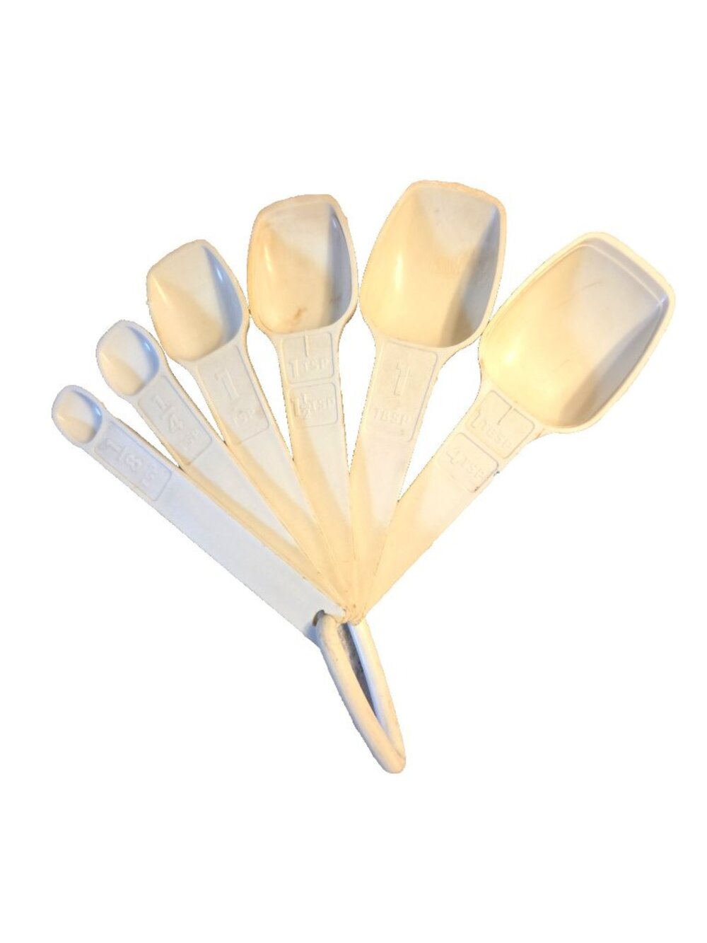 Vintage Cream Tupperware Measuring Spoons with Ring Set of 6 AS IS